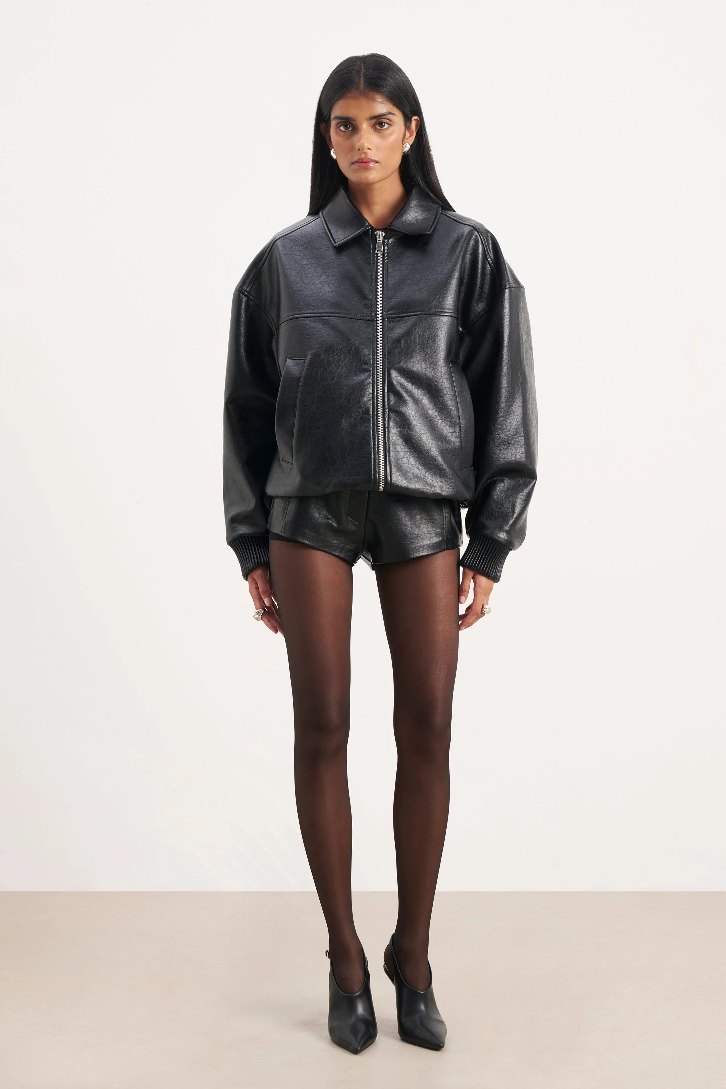 Vintage Leather Bomber Jacket - Black - Image 3