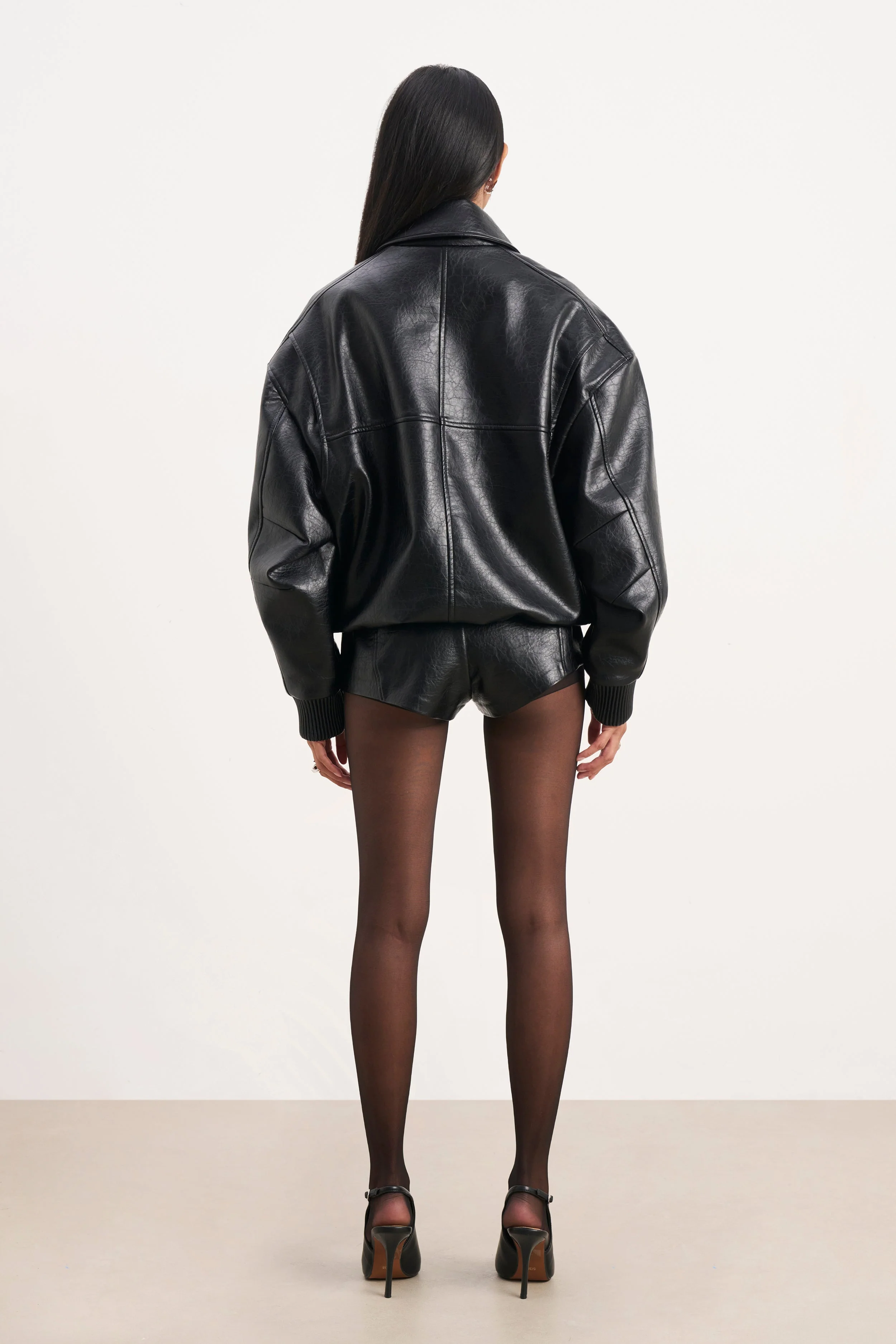 Vintage Leather Bomber Jacket - Black - Image 6